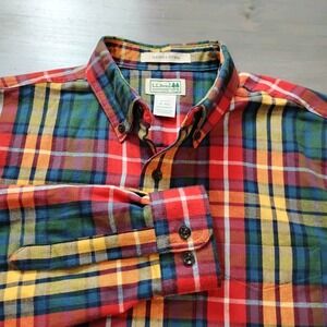 LL Bean Flannel Shirt Mens M Tartan Plaid Long Sleeve Cotton Slightly Fitted EUC